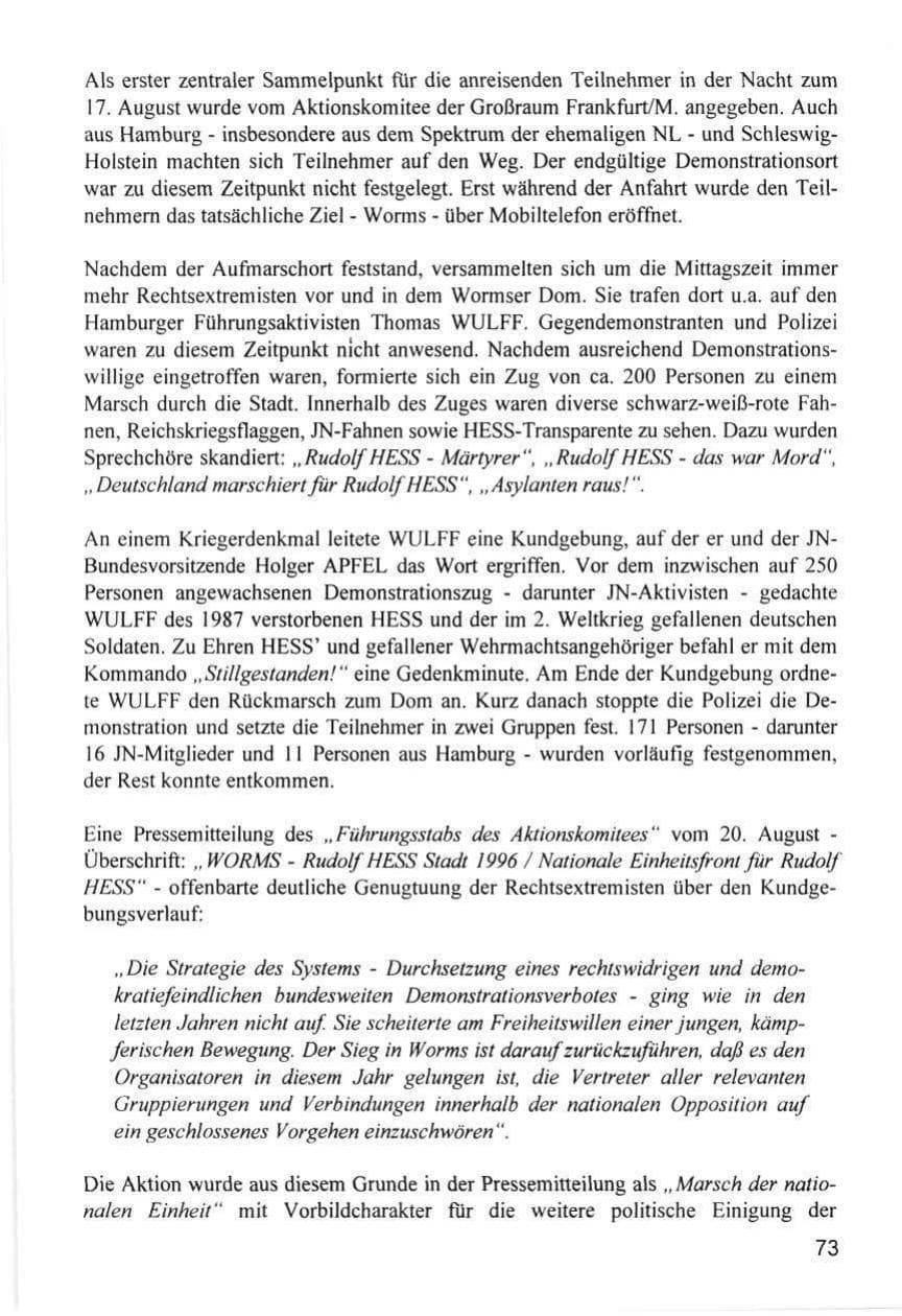 Seite 73 des Verfassungsschutzbericht 1996 Hamburg