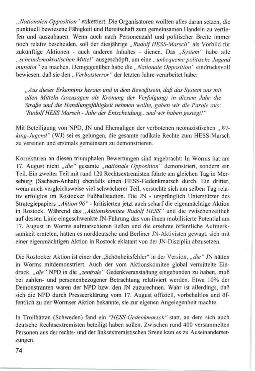 Seite 74 des Verfassungsschutzbericht 1996 Hamburg