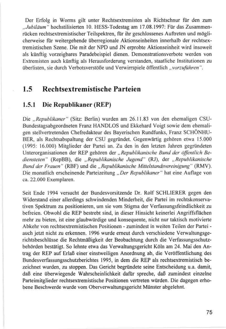 Seite 75 des Verfassungsschutzbericht 1996 Hamburg