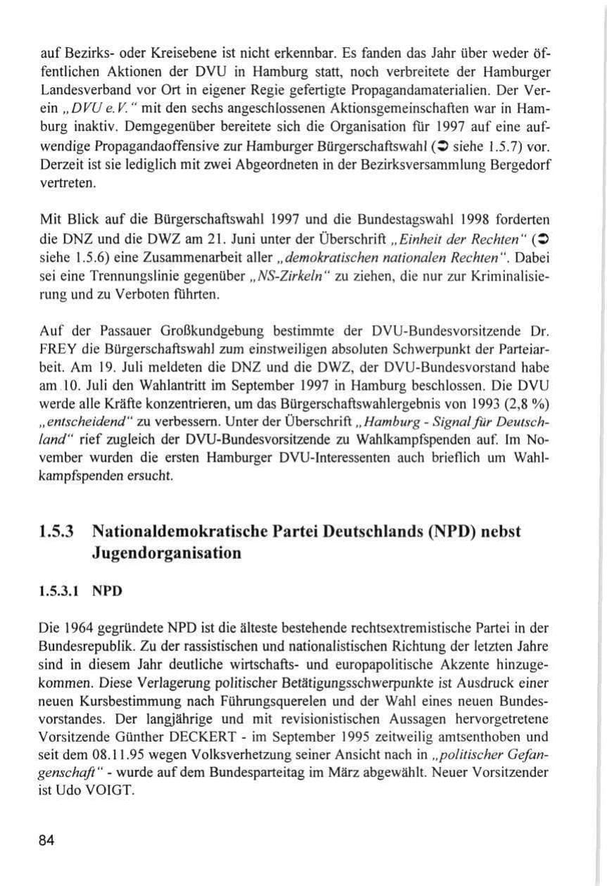Seite 84 des Verfassungsschutzbericht 1996 Hamburg