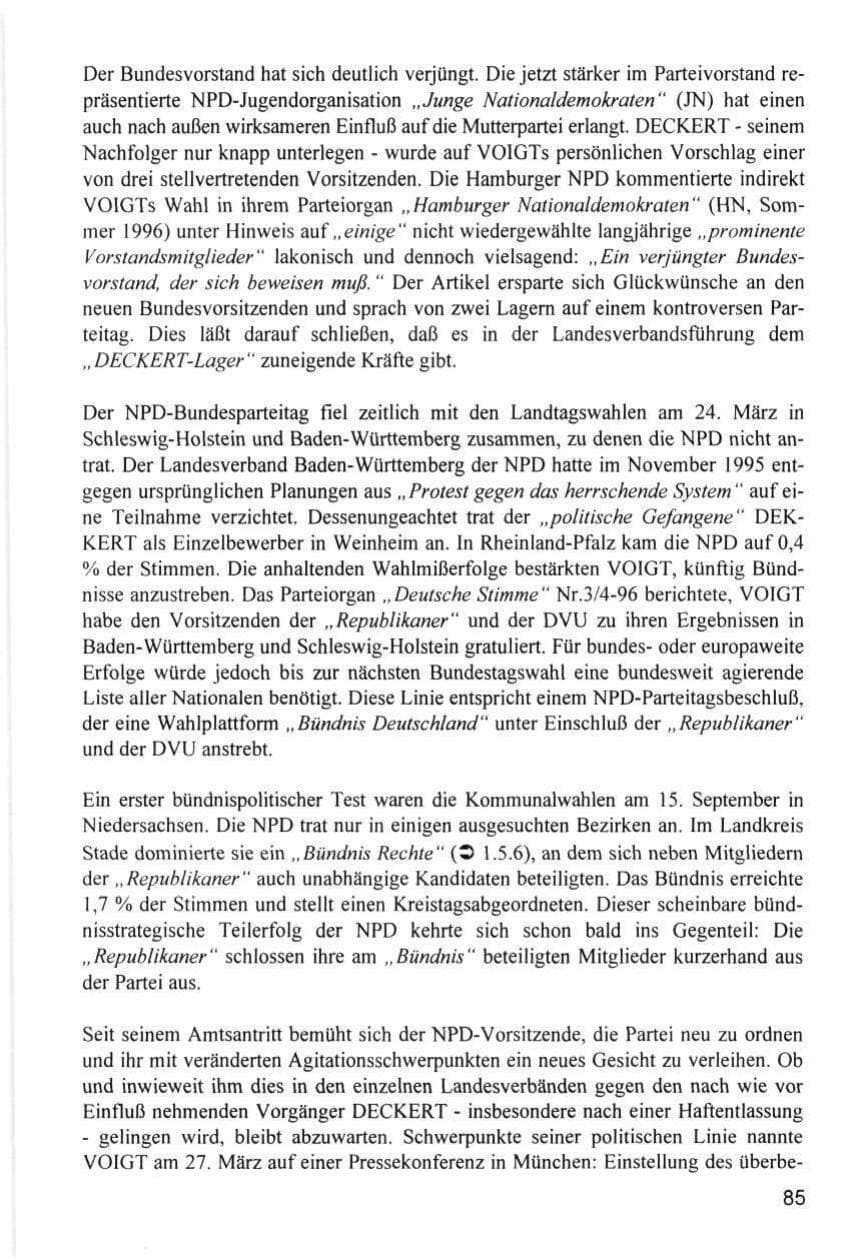 Seite 85 des Verfassungsschutzbericht 1996 Hamburg