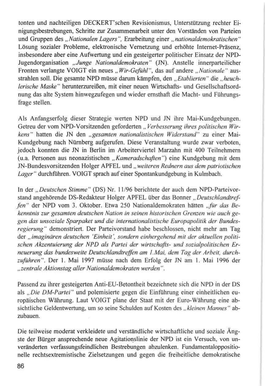 Seite 86 des Verfassungsschutzbericht 1996 Hamburg