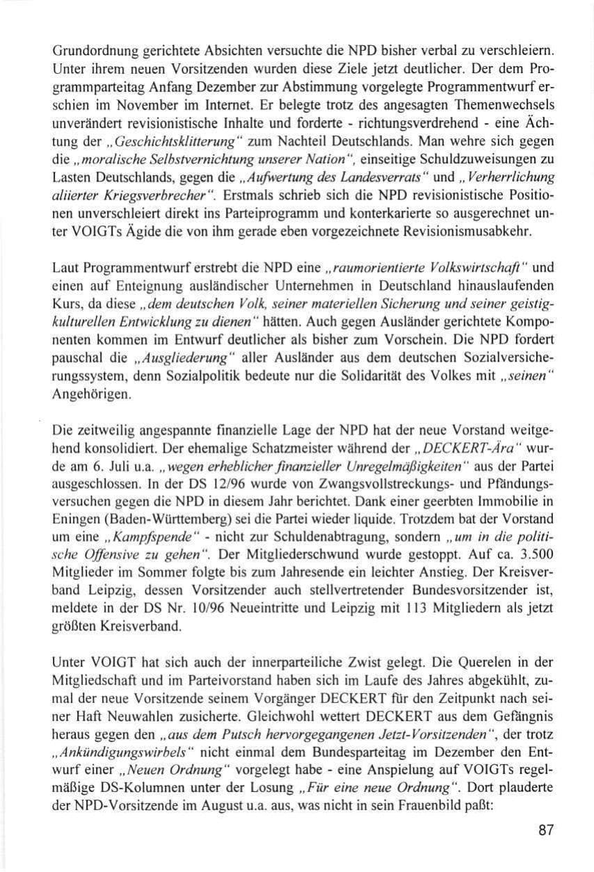 Seite 87 des Verfassungsschutzbericht 1996 Hamburg