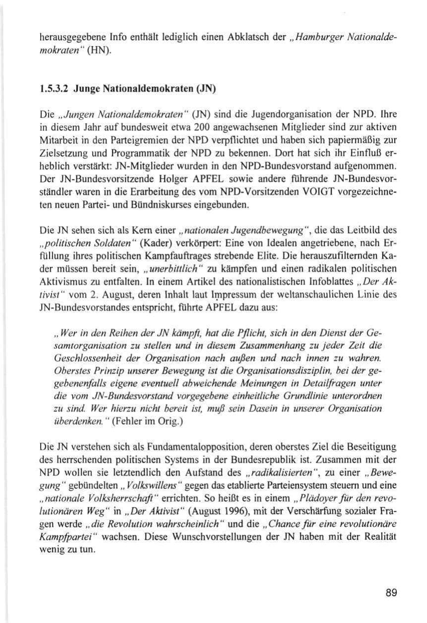 Seite 89 des Verfassungsschutzbericht 1996 Hamburg