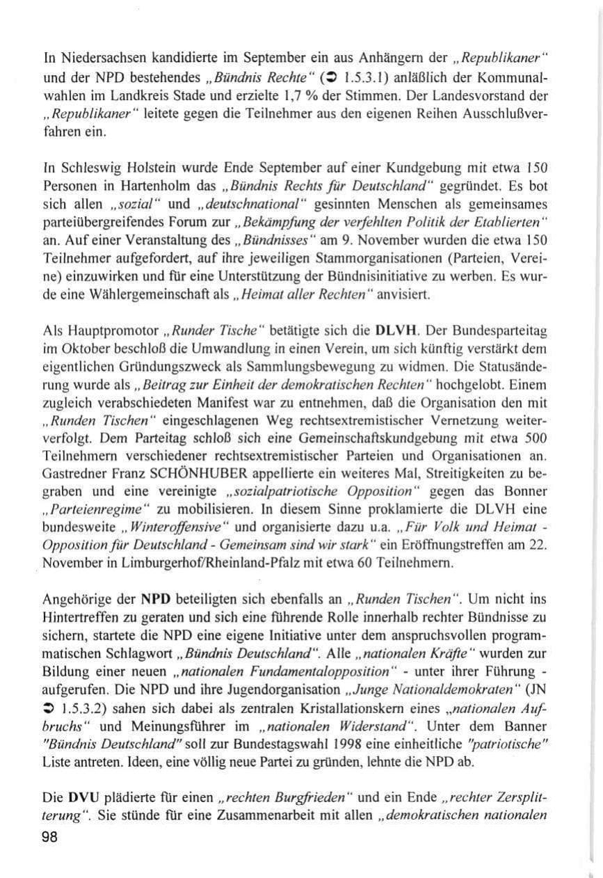 Seite 98 des Verfassungsschutzbericht 1996 Hamburg