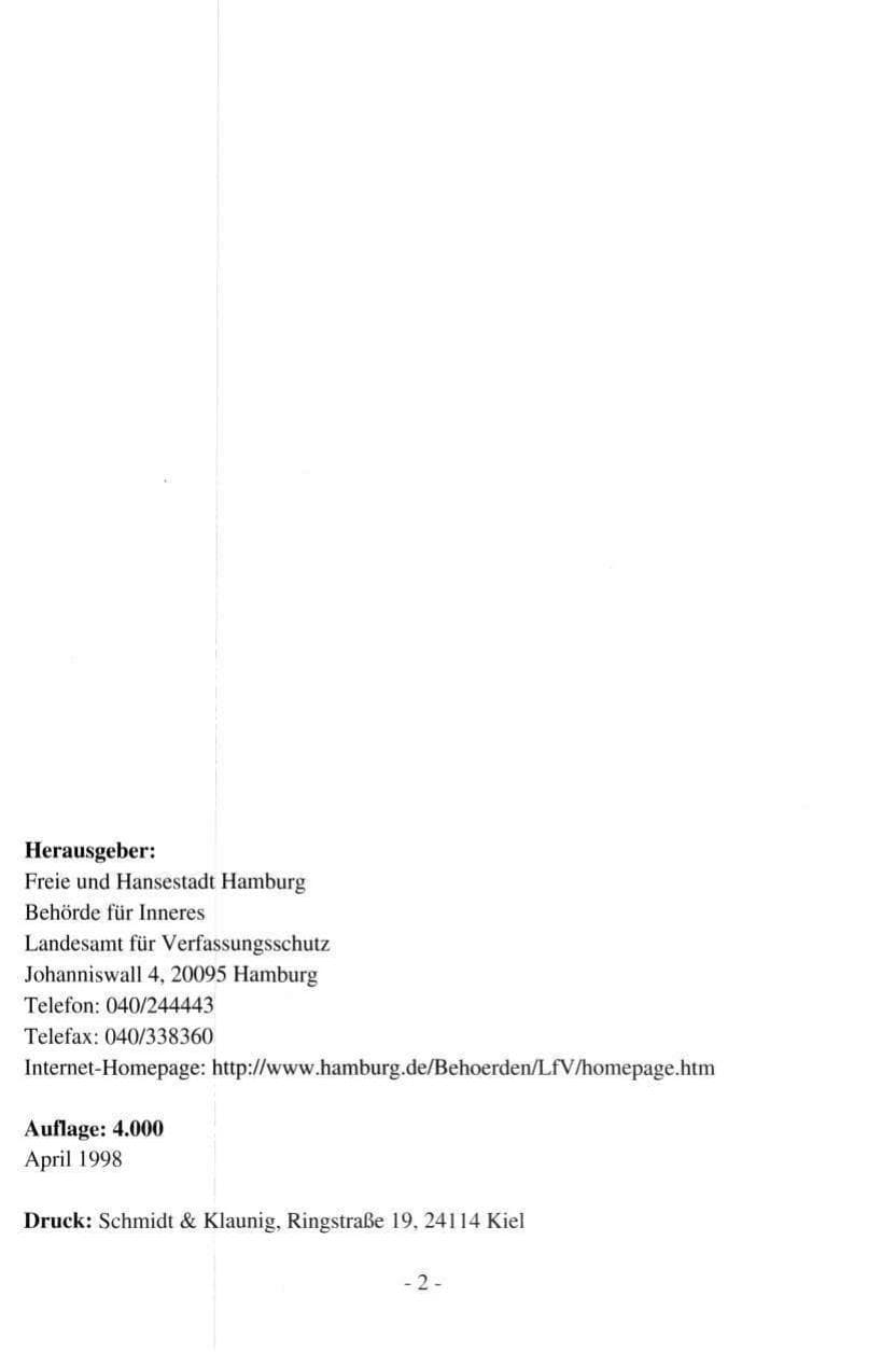 Seite 2 des Verfassungsschutzbericht 1997 Hamburg
