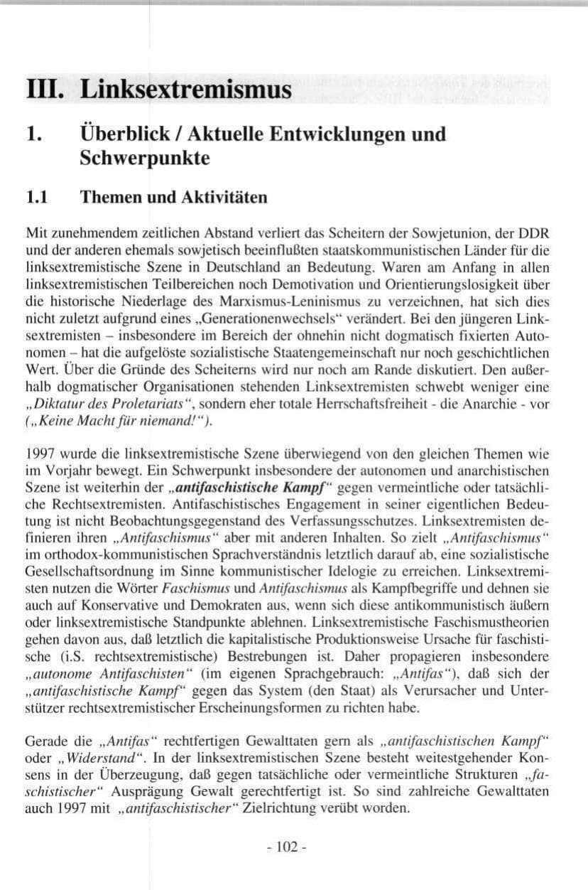 Seite 102 des Verfassungsschutzbericht 1997 Hamburg