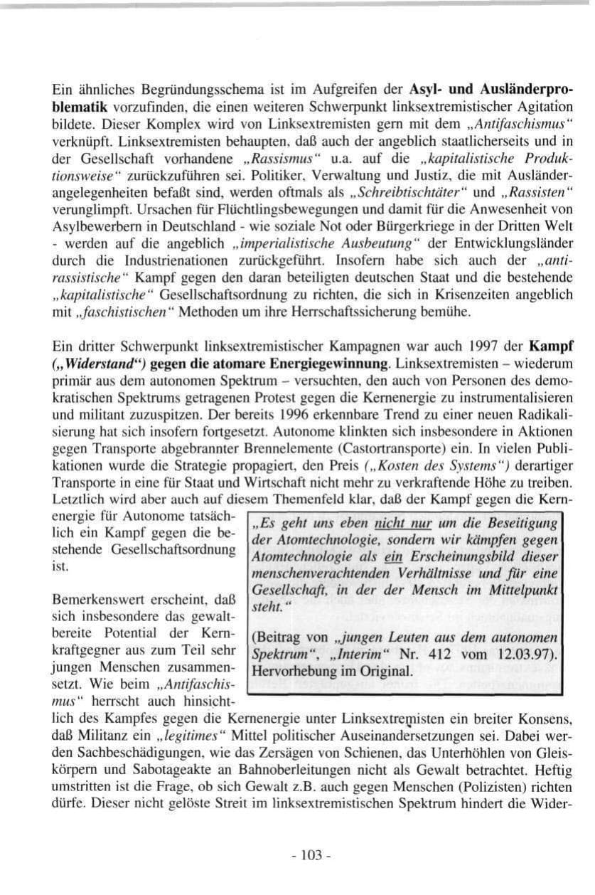 Seite 103 des Verfassungsschutzbericht 1997 Hamburg