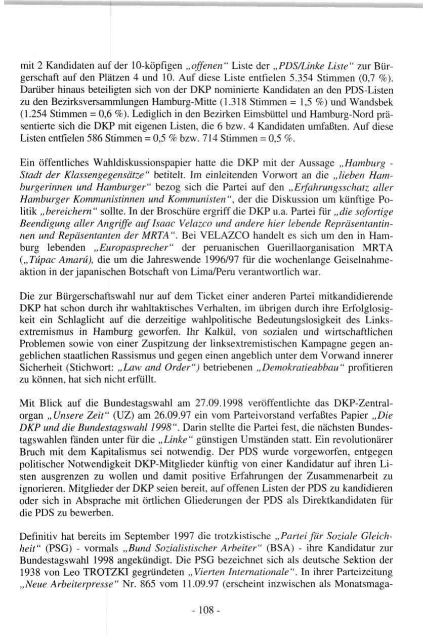 Seite 108 des Verfassungsschutzbericht 1997 Hamburg