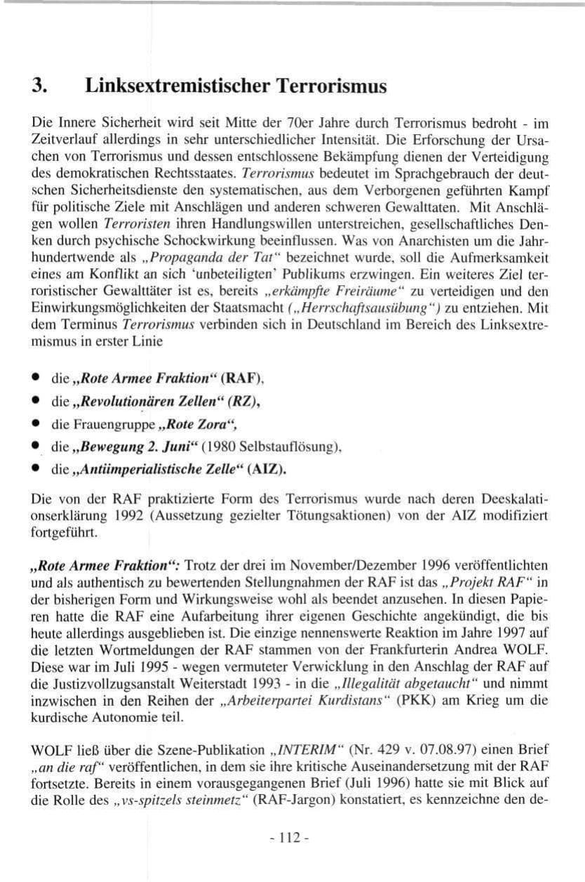Seite 112 des Verfassungsschutzbericht 1997 Hamburg