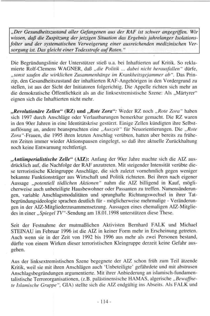Seite 114 des Verfassungsschutzbericht 1997 Hamburg