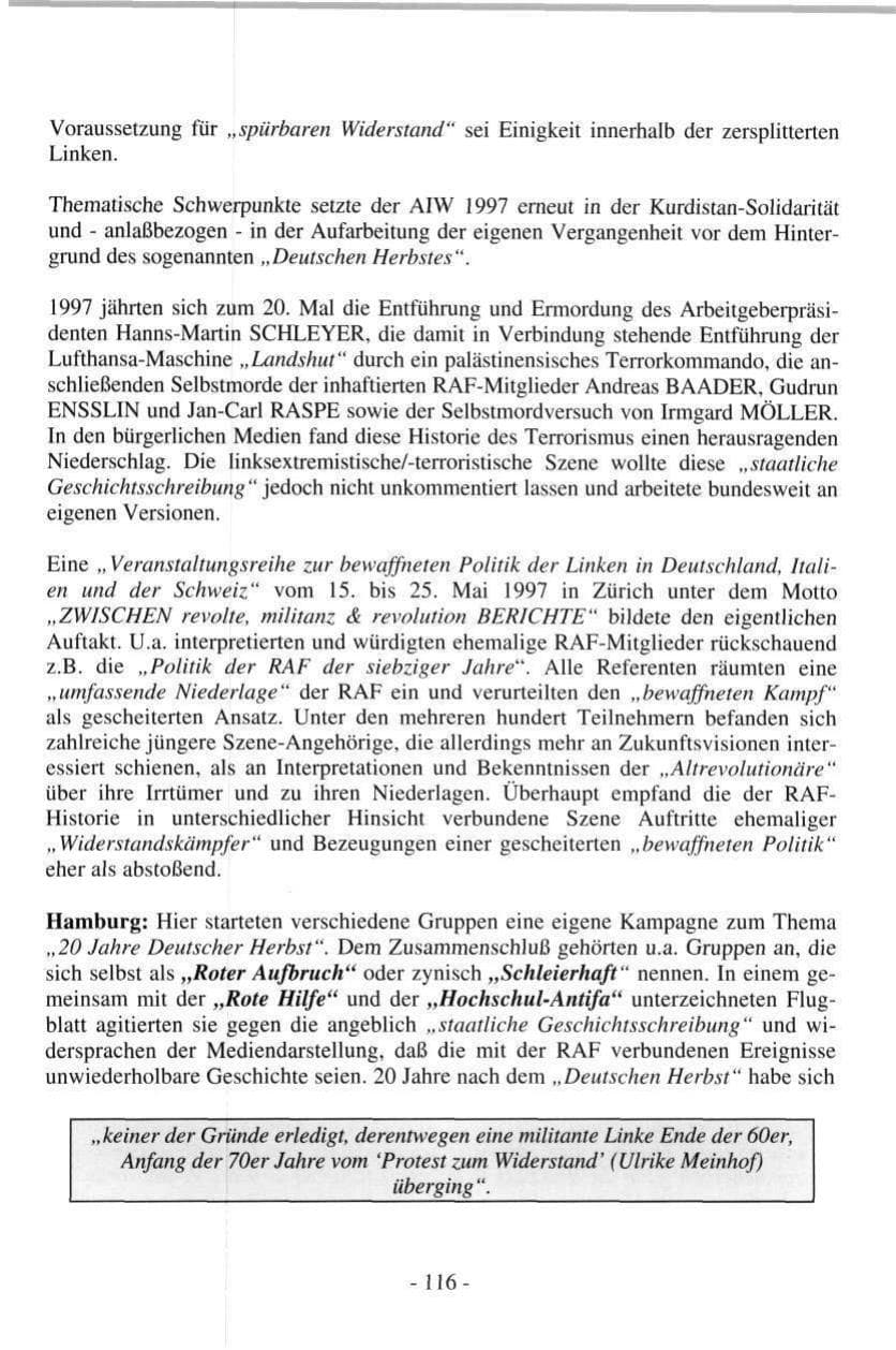 Seite 116 des Verfassungsschutzbericht 1997 Hamburg