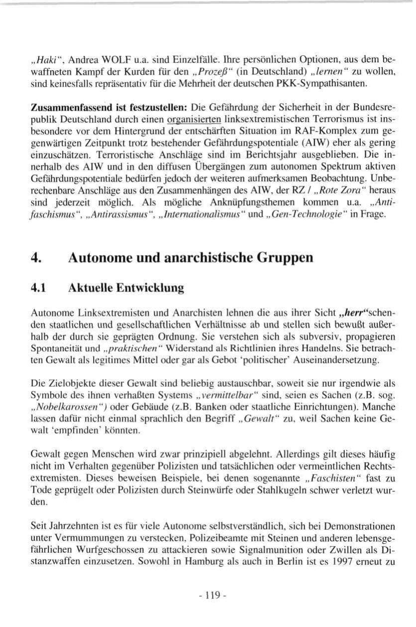 Seite 119 des Verfassungsschutzbericht 1997 Hamburg