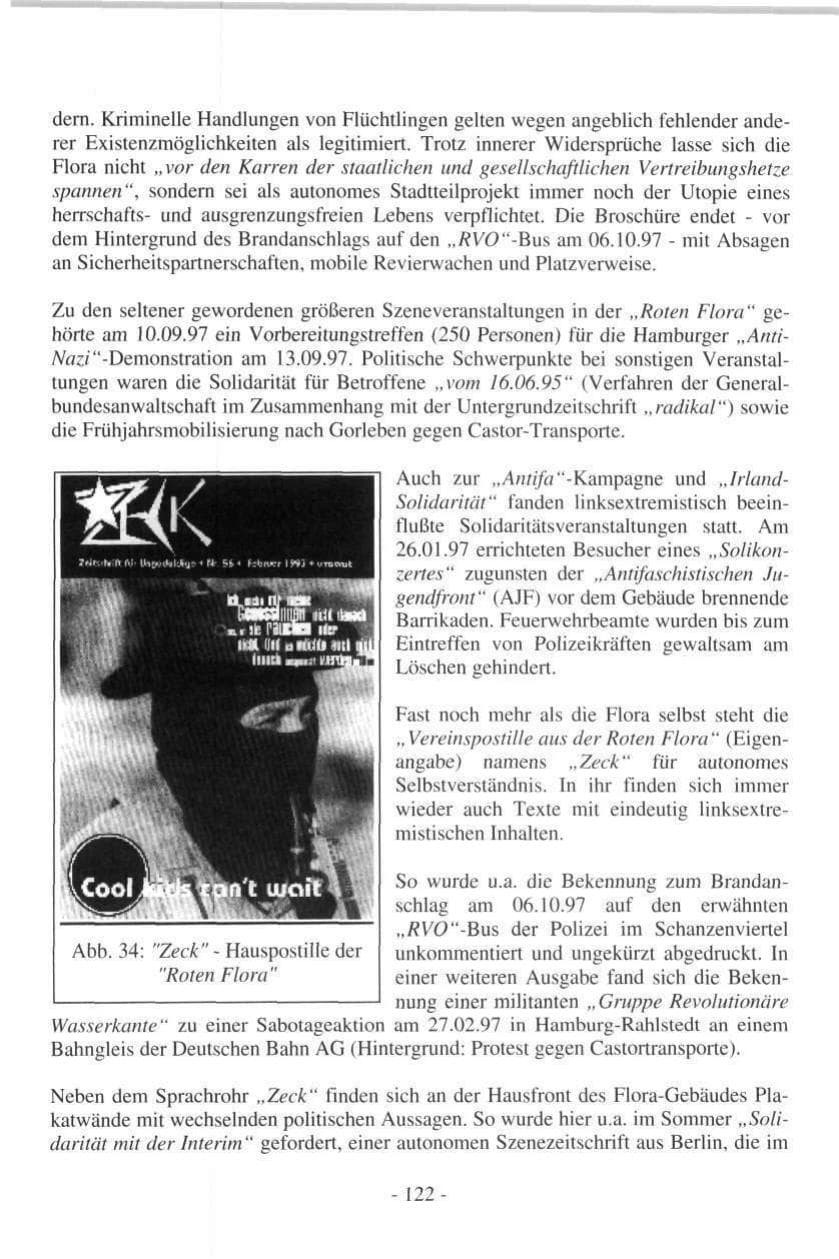 Seite 122 des Verfassungsschutzbericht 1997 Hamburg