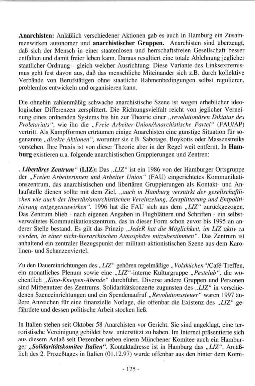 Seite 125 des Verfassungsschutzbericht 1997 Hamburg