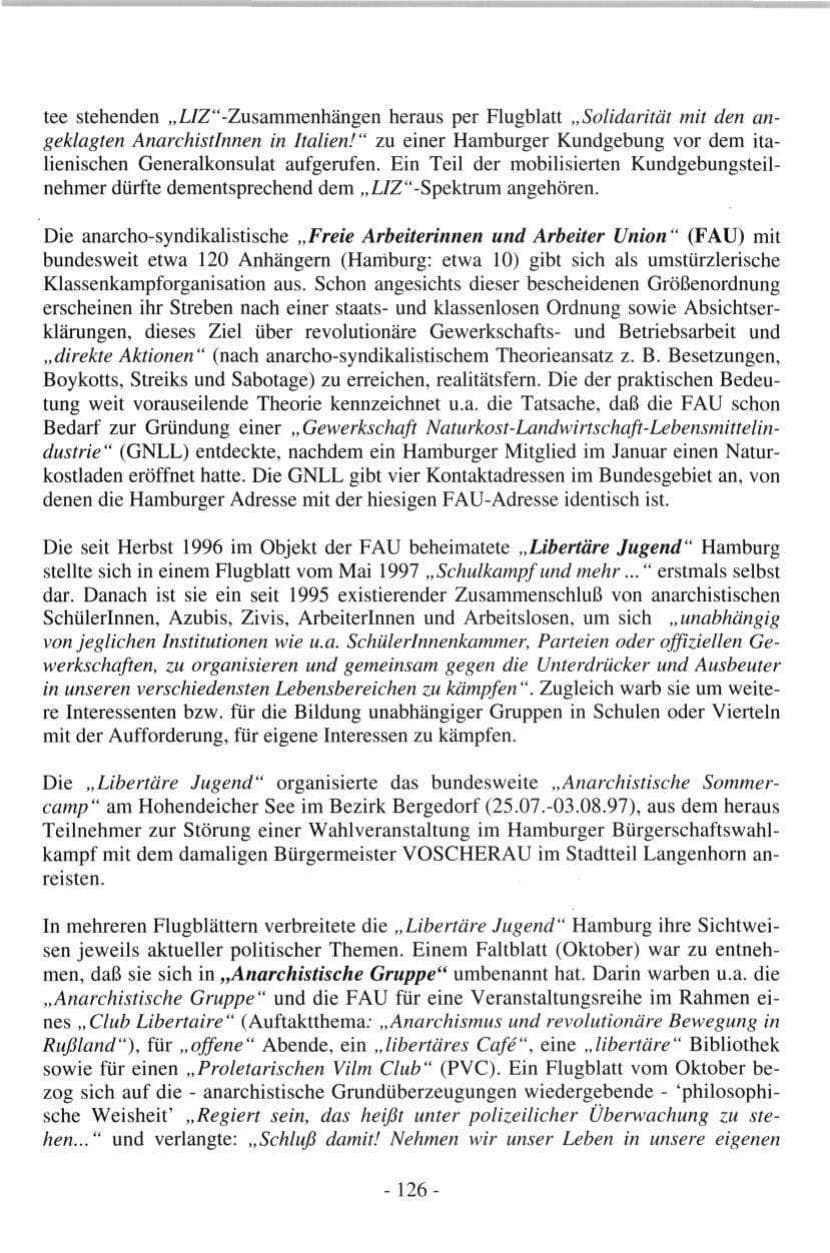 Seite 126 des Verfassungsschutzbericht 1997 Hamburg