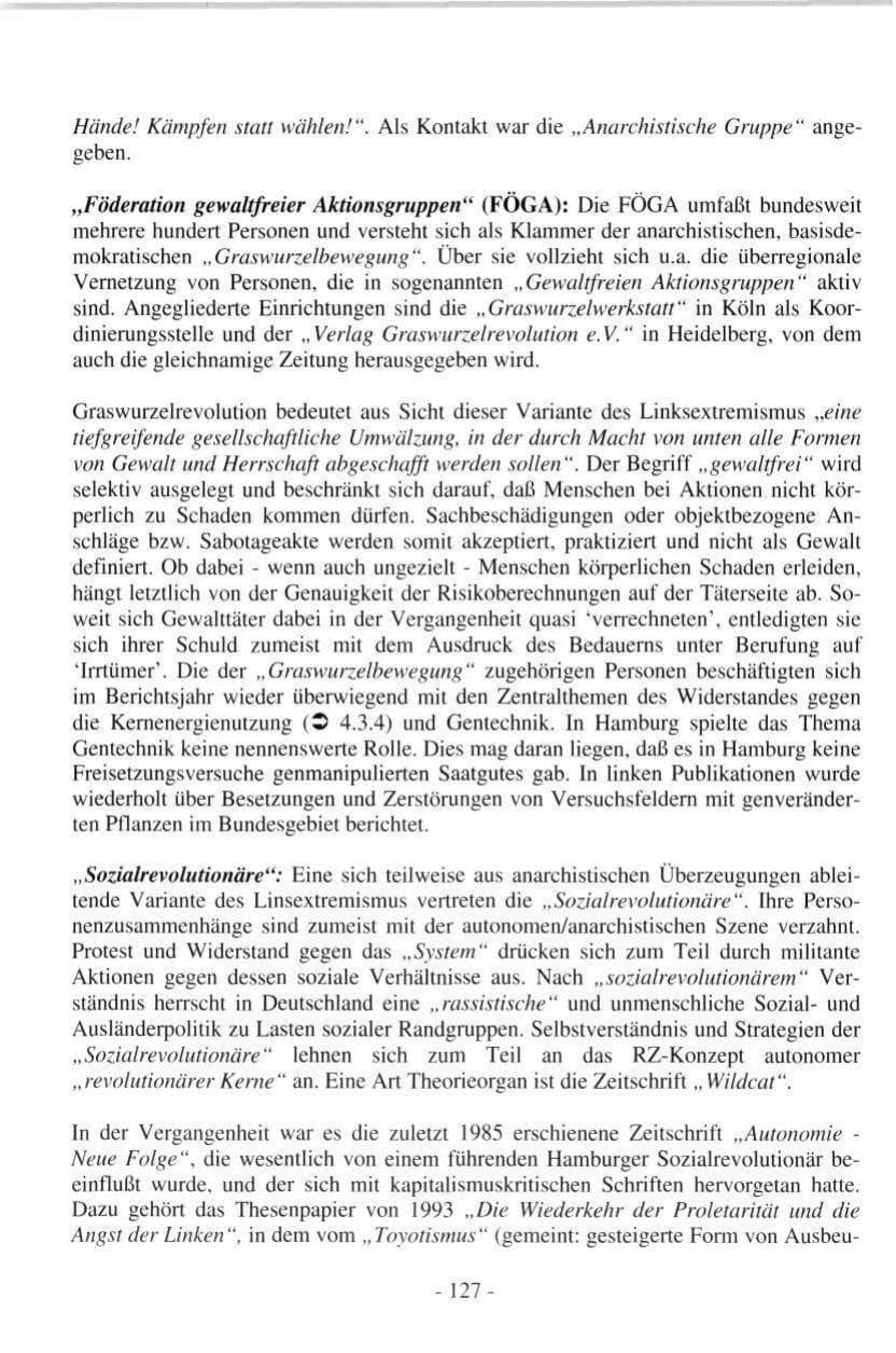 Seite 127 des Verfassungsschutzbericht 1997 Hamburg
