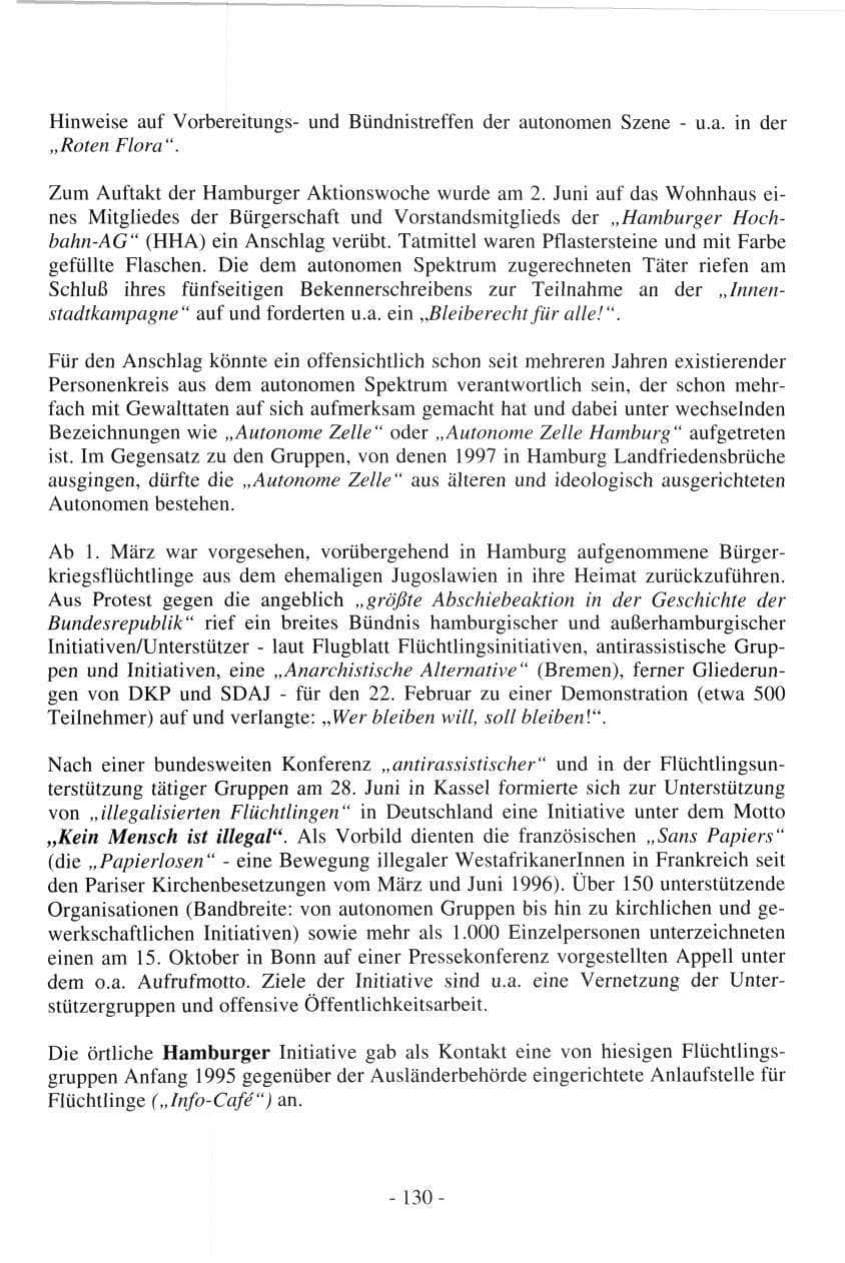 Seite 130 des Verfassungsschutzbericht 1997 Hamburg