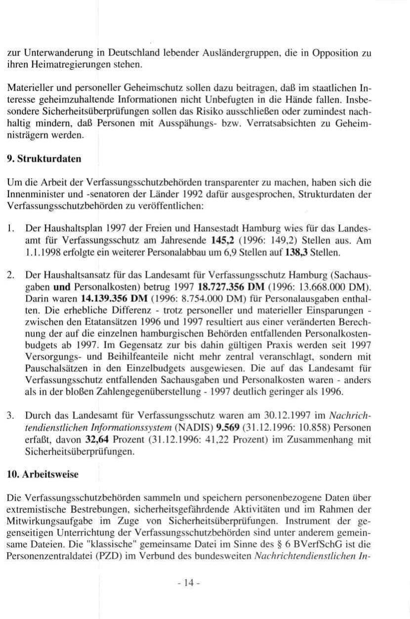 Seite 14 des Verfassungsschutzbericht 1997 Hamburg
