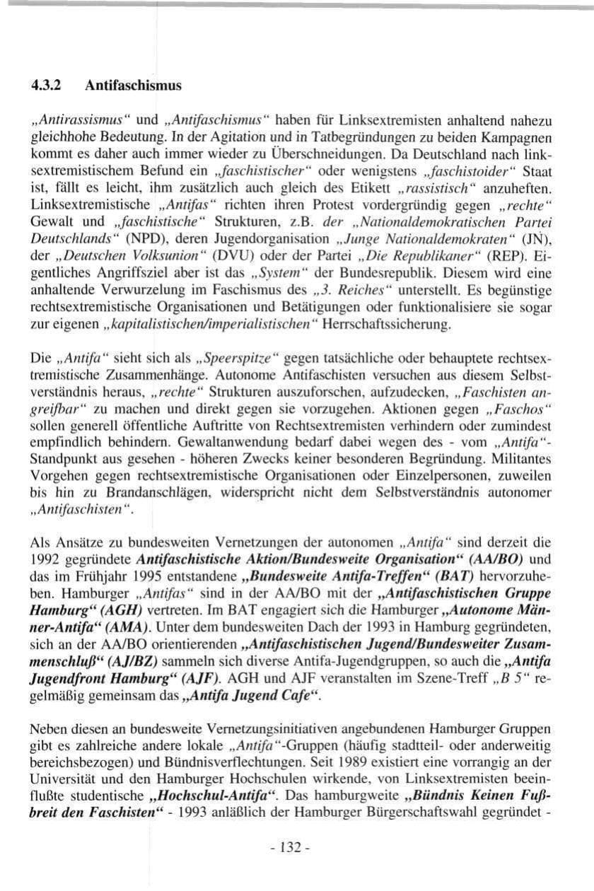 Seite 132 des Verfassungsschutzbericht 1997 Hamburg