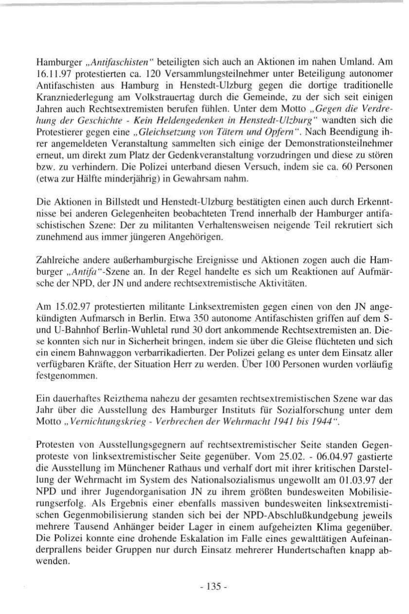 Seite 135 des Verfassungsschutzbericht 1997 Hamburg