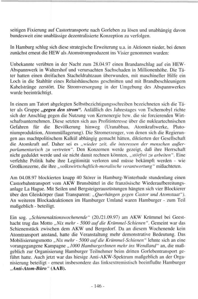 Seite 146 des Verfassungsschutzbericht 1997 Hamburg