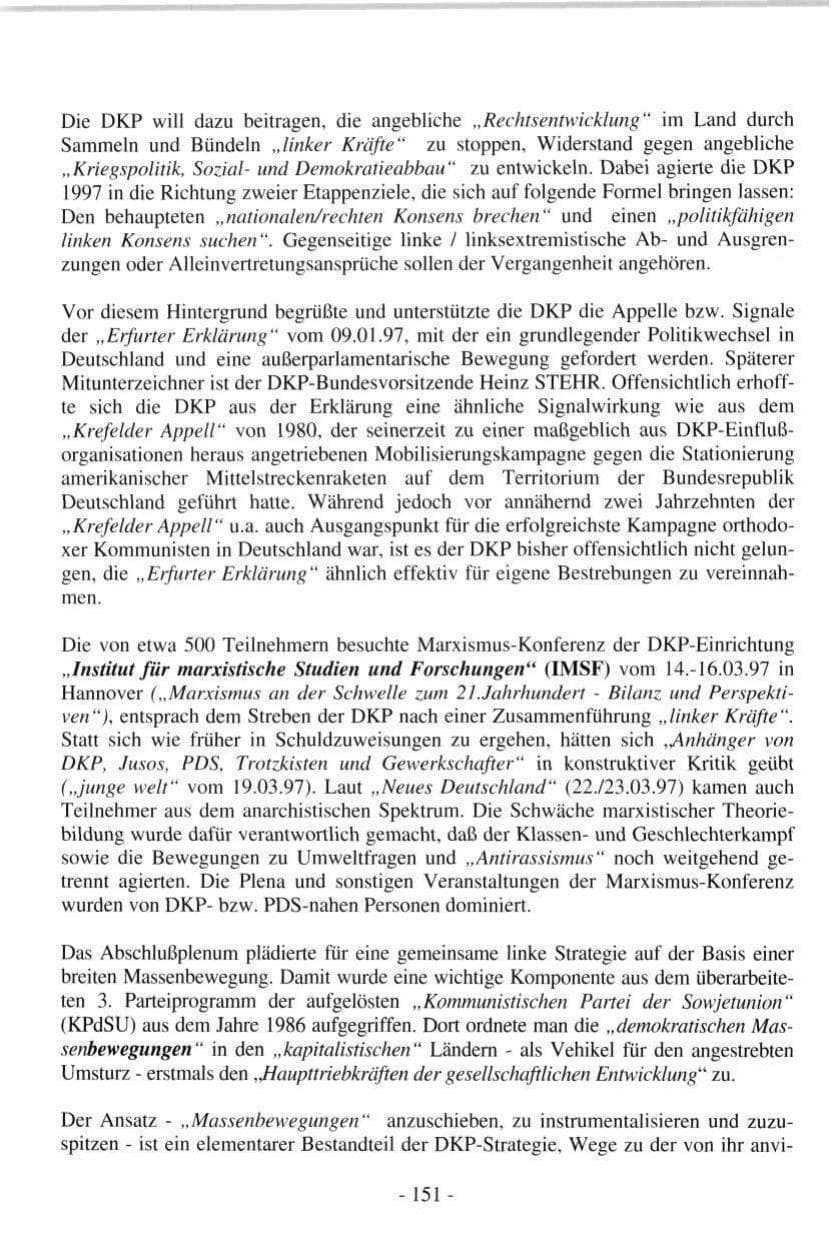 Seite 151 des Verfassungsschutzbericht 1997 Hamburg