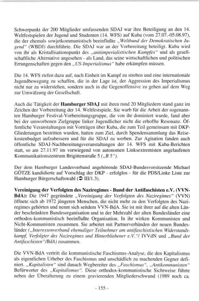 Seite 155 des Verfassungsschutzbericht 1997 Hamburg