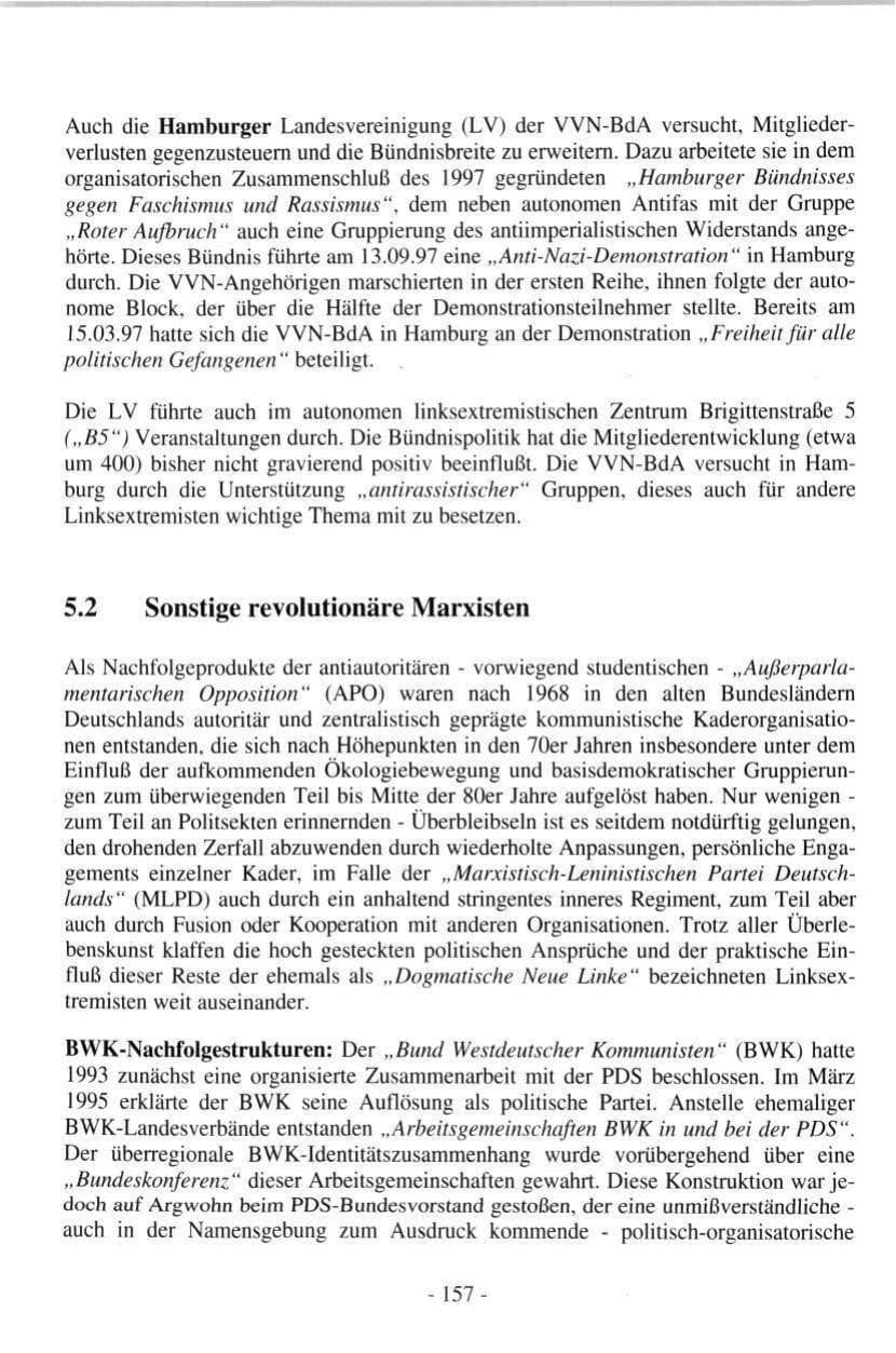 Seite 157 des Verfassungsschutzbericht 1997 Hamburg