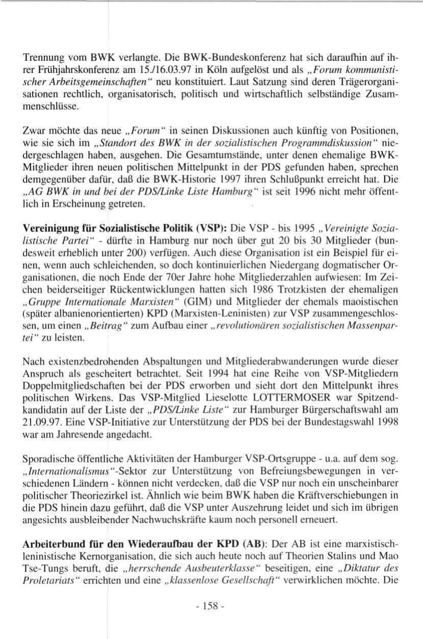 Seite 158 des Verfassungsschutzbericht 1997 Hamburg