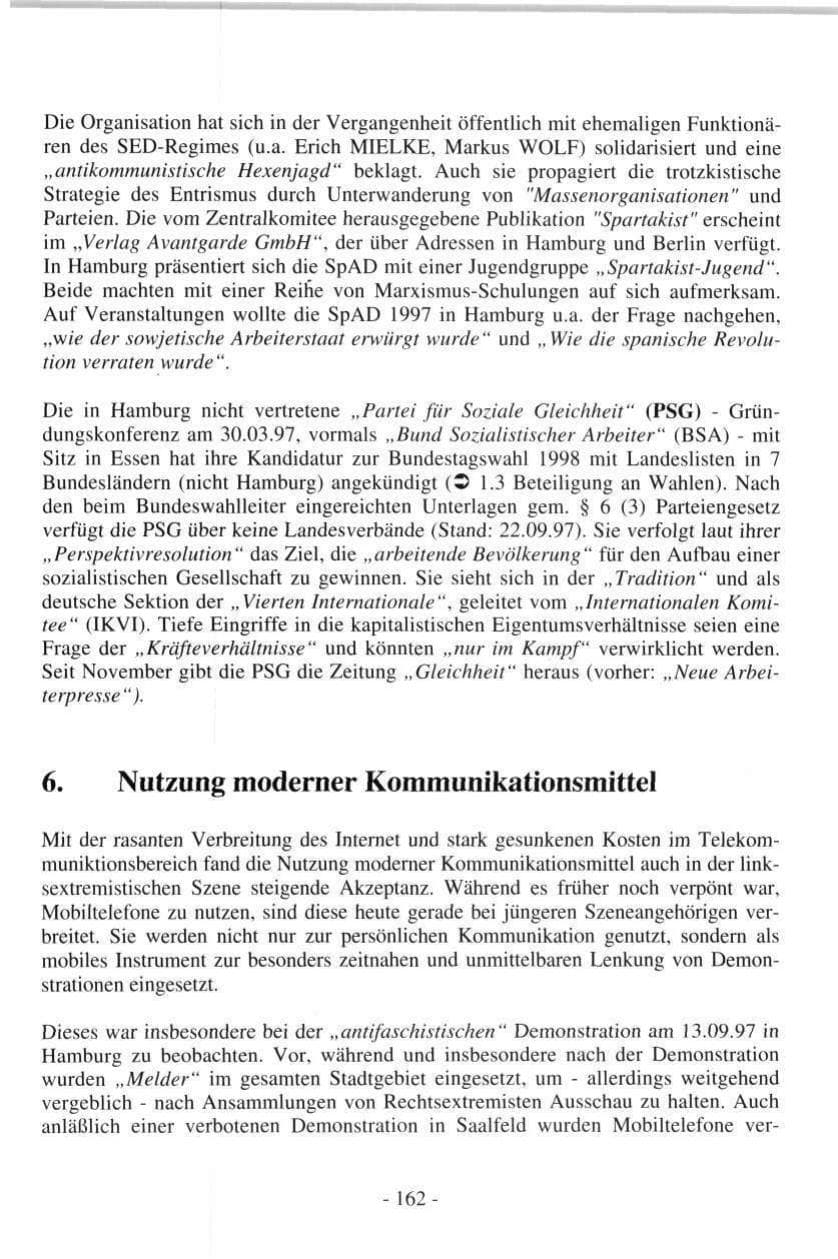 Seite 162 des Verfassungsschutzbericht 1997 Hamburg