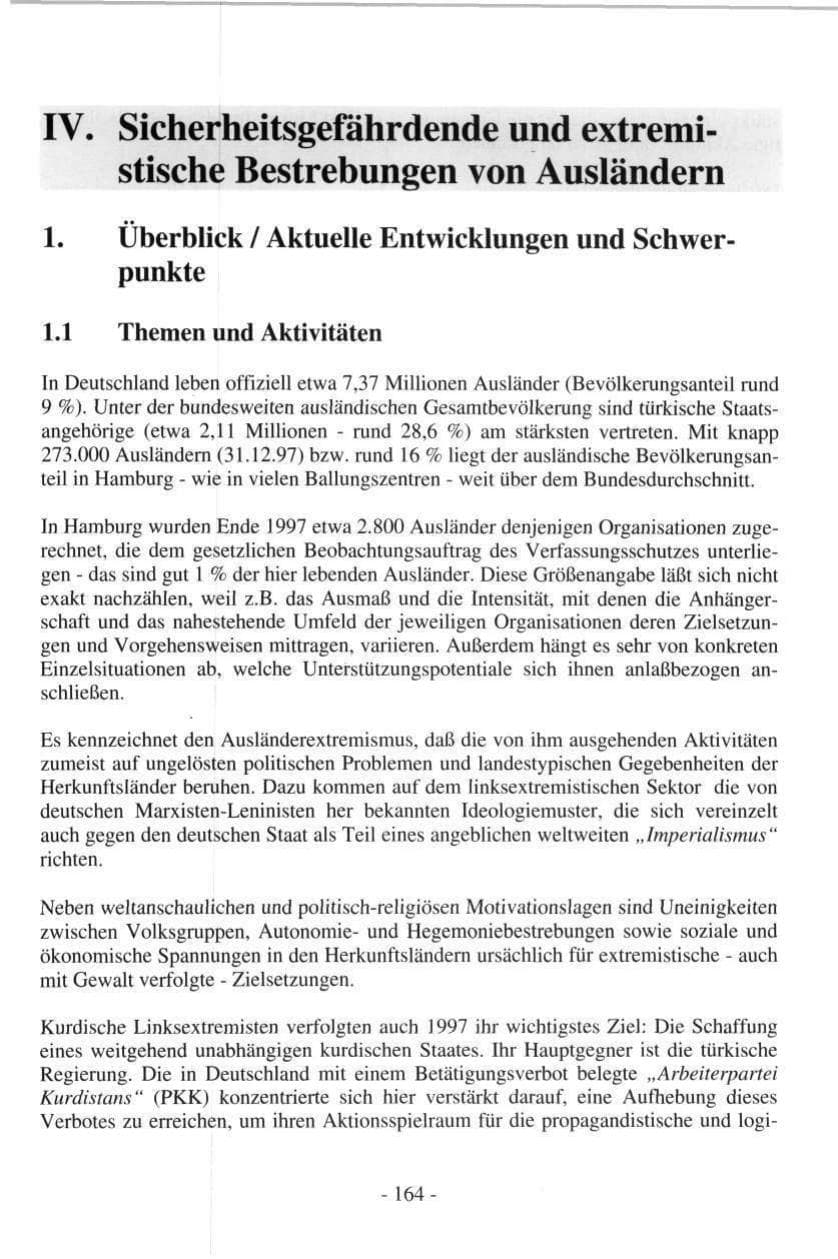 Seite 164 des Verfassungsschutzbericht 1997 Hamburg
