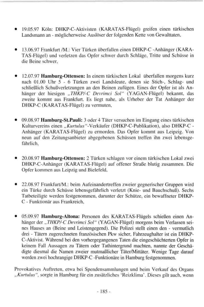Seite 185 des Verfassungsschutzbericht 1997 Hamburg