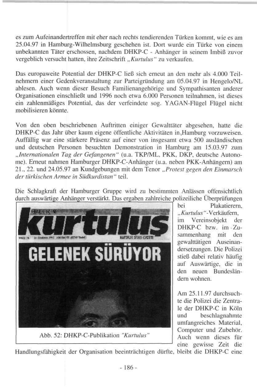 Seite 186 des Verfassungsschutzbericht 1997 Hamburg