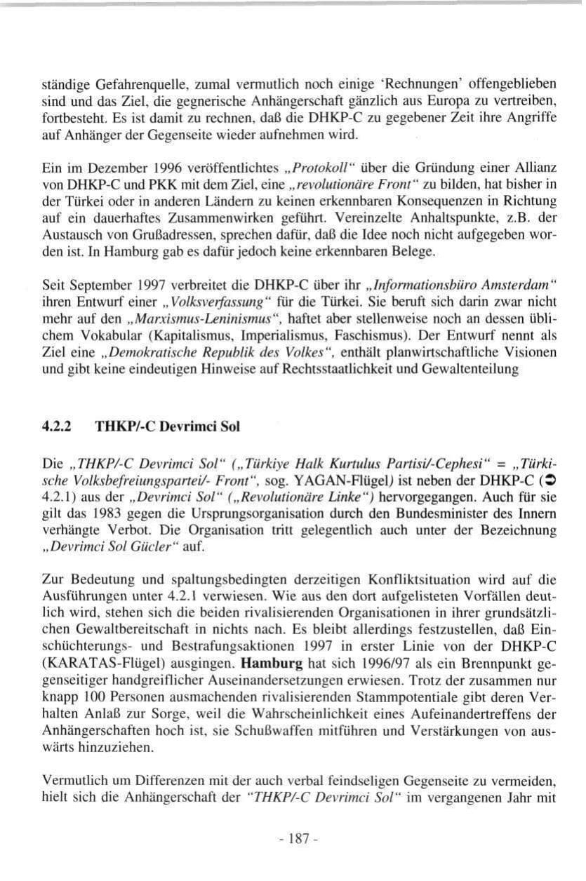 Seite 187 des Verfassungsschutzbericht 1997 Hamburg