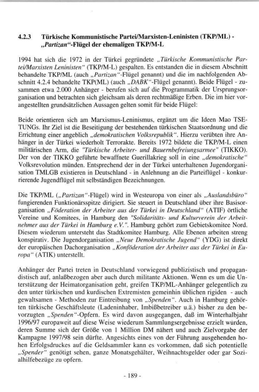 Seite 189 des Verfassungsschutzbericht 1997 Hamburg