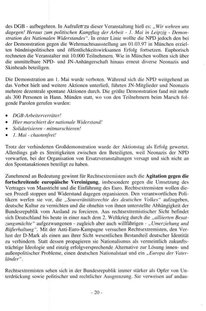 Seite 20 des Verfassungsschutzbericht 1997 Hamburg