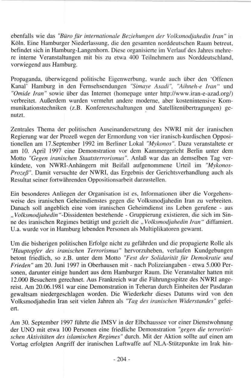 Seite 202 des Verfassungsschutzbericht 1997 Hamburg