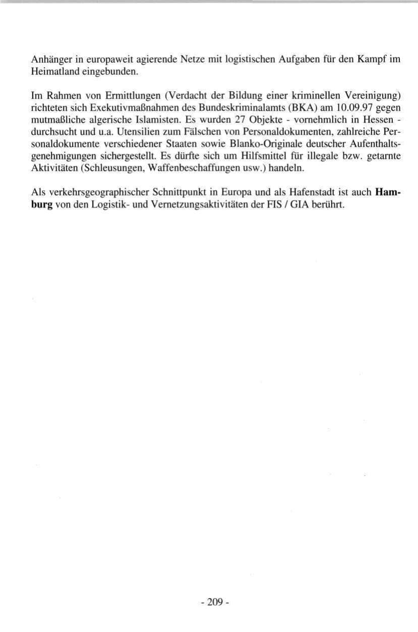 Seite 207 des Verfassungsschutzbericht 1997 Hamburg