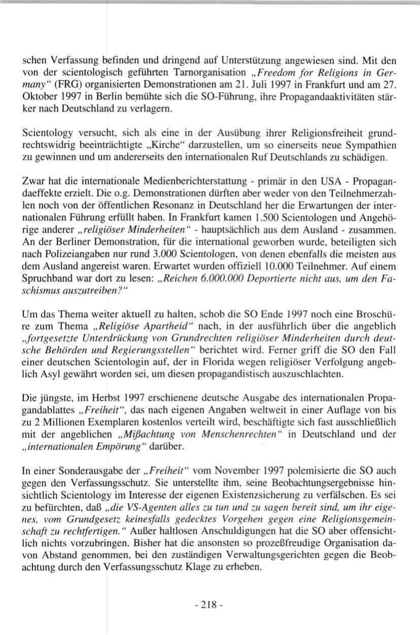 Seite 216 des Verfassungsschutzbericht 1997 Hamburg