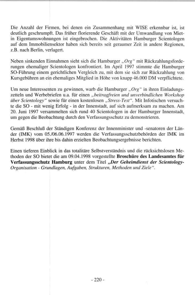 Seite 218 des Verfassungsschutzbericht 1997 Hamburg