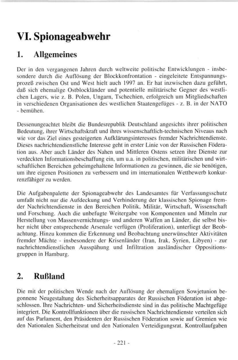 Seite 219 des Verfassungsschutzbericht 1997 Hamburg