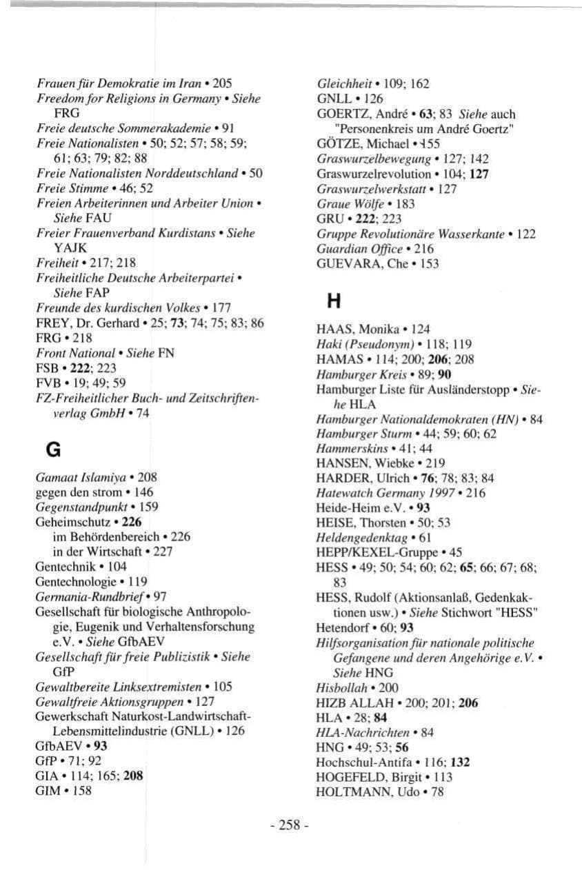 Seite 258 des Verfassungsschutzbericht 1997 Hamburg