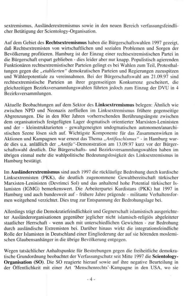 Seite 4 des Verfassungsschutzbericht 1997 Hamburg