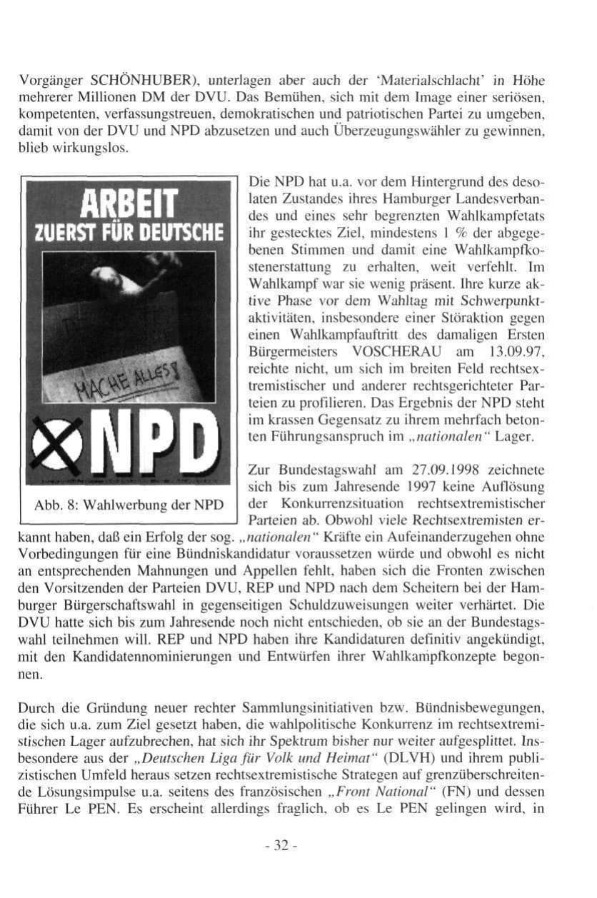 Seite 32 des Verfassungsschutzbericht 1997 Hamburg