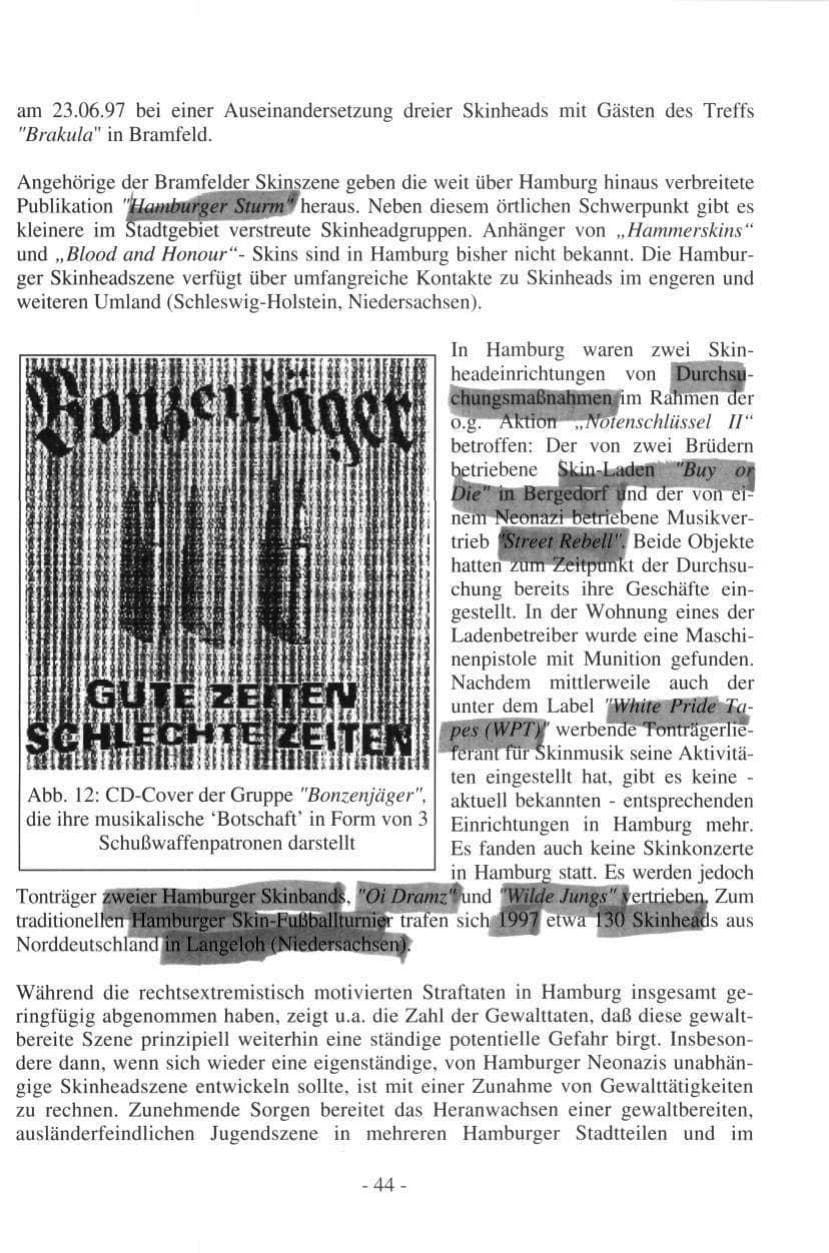 Seite 44 des Verfassungsschutzbericht 1997 Hamburg