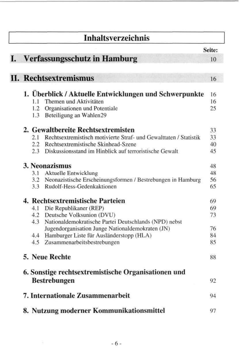 Seite 6 des Verfassungsschutzbericht 1997 Hamburg