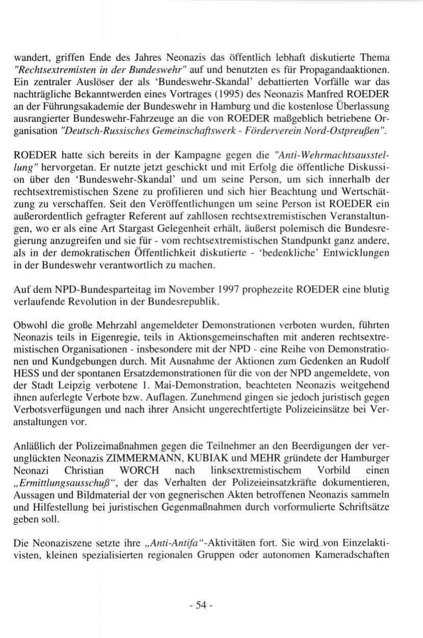 Seite 54 des Verfassungsschutzbericht 1997 Hamburg