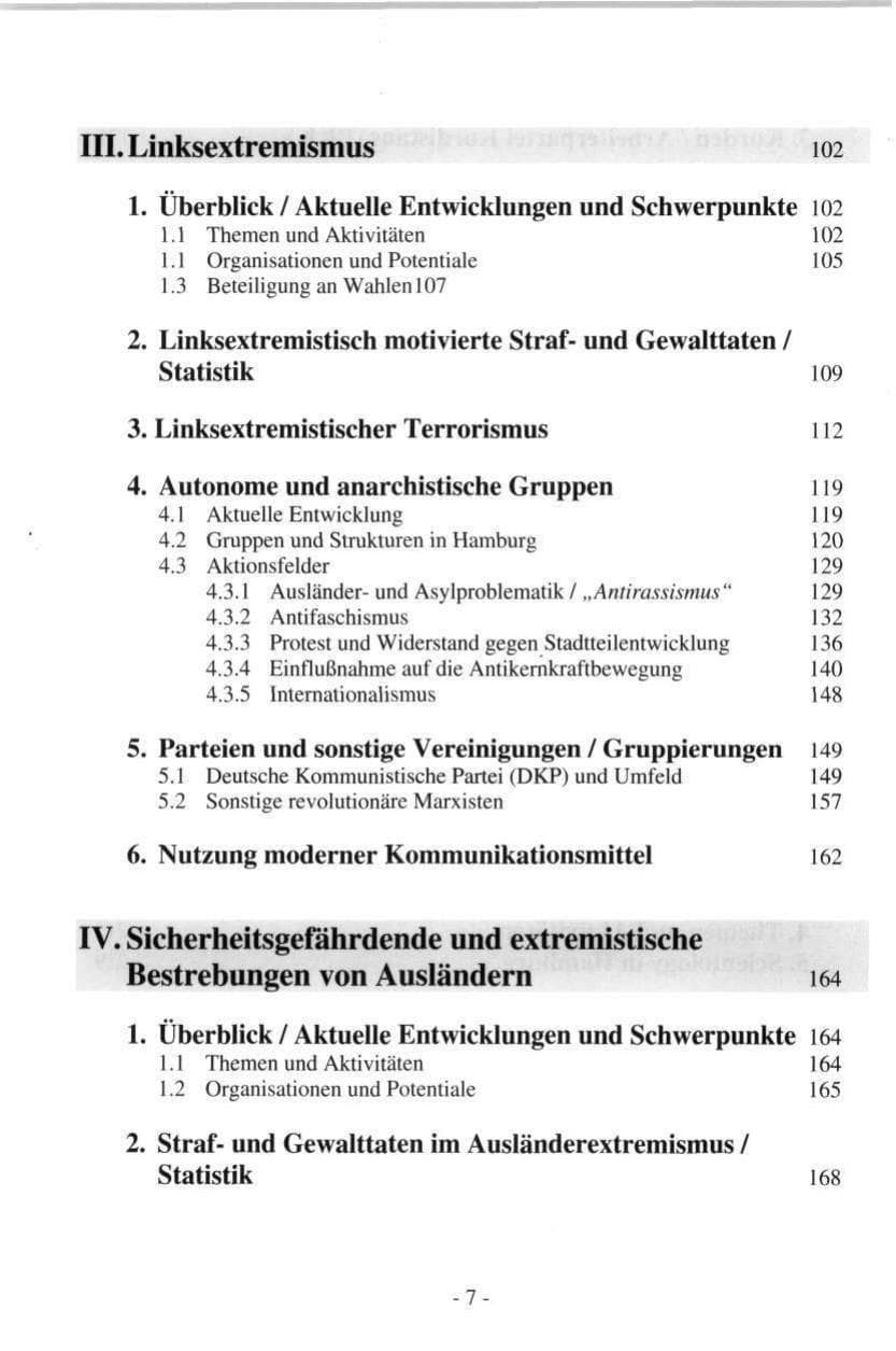 Seite 7 des Verfassungsschutzbericht 1997 Hamburg