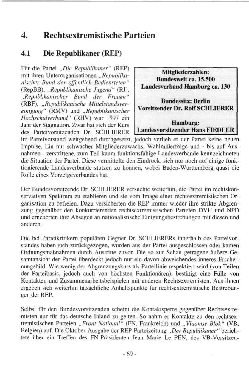 Seite 69 des Verfassungsschutzbericht 1997 Hamburg